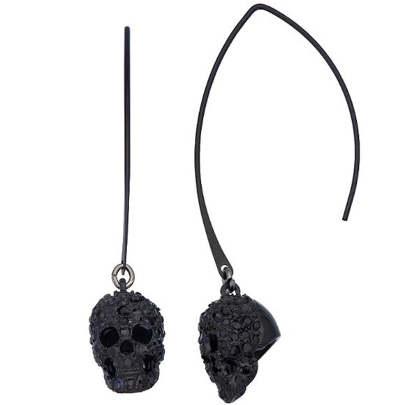 Vera Wang Jewelry - VERA WANG Goth Halloween Black Skull Head Black Crystal Drop Earrings**NEW!
